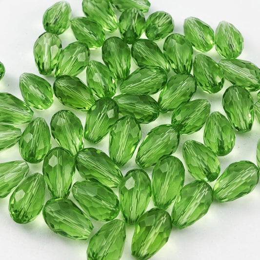 200pcs 3x5mm Teardrop Crystal Glass Beads for Jewelry Making, Faceted Vertical Hole Teardrop Glass Spacer Beads for Wind Chimes Bracelet Earring Necklace DIY Craft(Light Green)