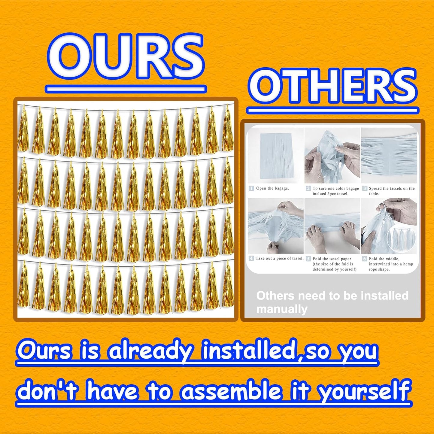 4P Gold Foil Fringe Tassel Banner Garland Metallic Tinsel Streamers Wall Hanging Curtain Backdrop Banner for Parade Floats, 2024 Graduation Decorations, Wedding Party Decoration