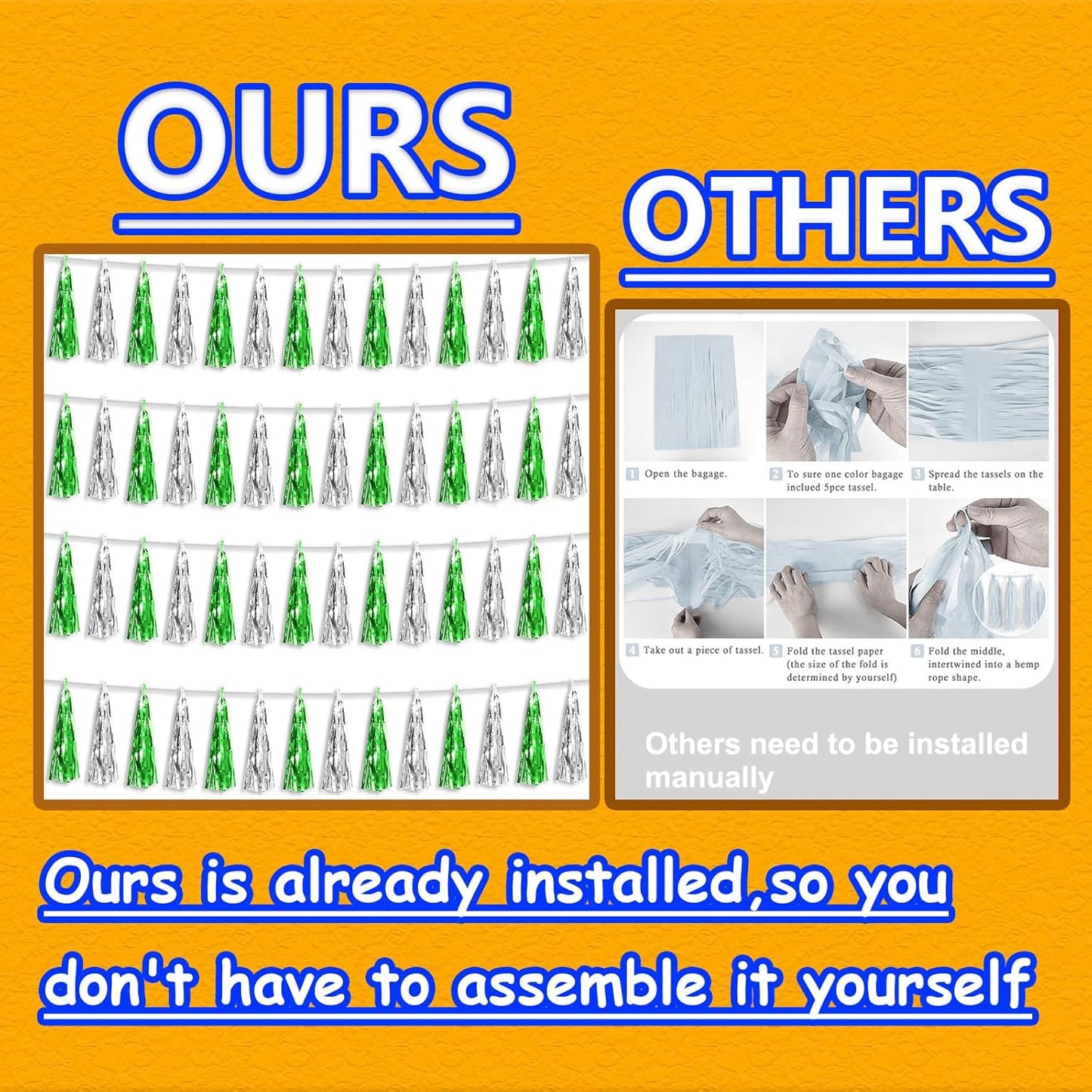 4P Green Silver Foil Fringe Tassel Banner Garland Metallic Tinsel Streamers Wall Hanging Curtain Backdrop Banner for Parade Floats, 2024 Graduation Decorations, Father's Day Party Decoration