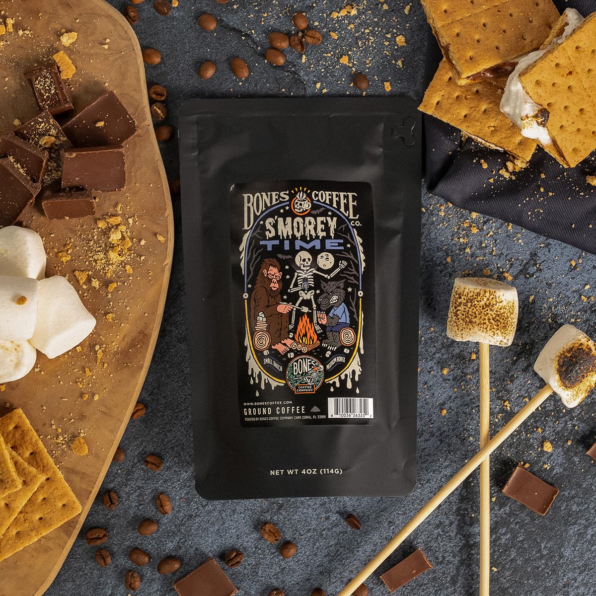 Bones Coffee Company NEW Favorite Flavors Sample Pack, Assorted Flavored Coffee Medium Roast Arabica Beans Specialty Coffee Gifts, Auto Drip and French Press Compatible, 4 oz Pack of 5 Whole Bean