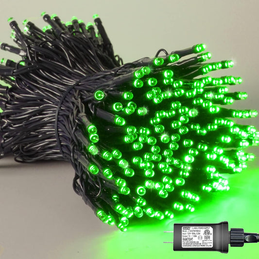 YEGUO 66ft 200 LED Green Halloween Lights Outdoor Waterproof, Green Wire Christmas String Lights Indoor, 8 Modes Twinkle Tree Lights Plug in with Timer Memory