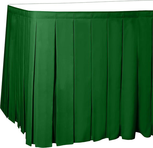 Ultimate Textile Pleat Polyester Fabric Table Skirt - Machine Washable Flame Resistant with Clips for Events, Weddings & Trade Shows, Cut & Sewn in Paterson, NJ - Emerald, 14' Box Pleat