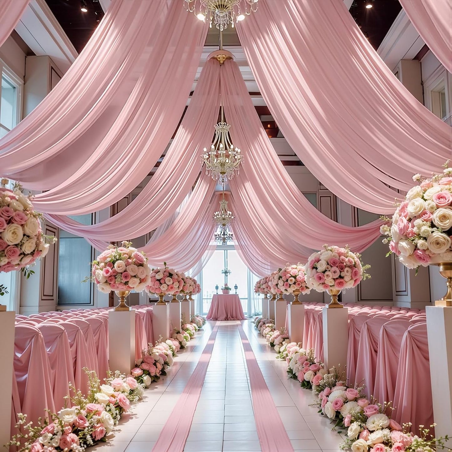 Wedding Arch Draping Fabric 2 Panels 18Ft Dusty Rose Chiffon Fabric Drapery Wedding Ceremony Reception Swag Decorations