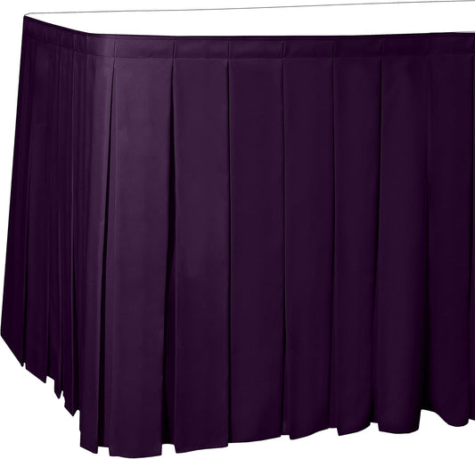 Ultimate Textile Pleat Polyester Fabric Table Skirt - Machine Washable Flame Resistant with Clips for Events, Weddings & Trade Shows, Cut & Sewn in Paterson, NJ - Aubergine, 14' Box Pleat