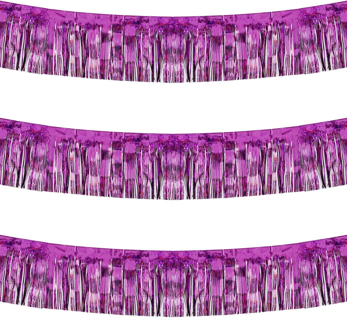Thick 10 Feet by 15 Inch Purple Foil Fringe Garland - Pack of 3 | Shiny Metallic Tinsel Banner for Parade Floats, Bridal Shower, Wedding, Birthday, Christmas | Wall Hanging Drapes (3)