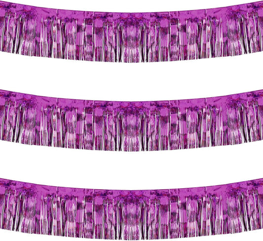Thick 10 Feet by 15 Inch Purple Foil Fringe Garland - Pack of 3 | Shiny Metallic Tinsel Banner for Parade Floats, Bridal Shower, Wedding, Birthday, Christmas | Wall Hanging Drapes (3)
