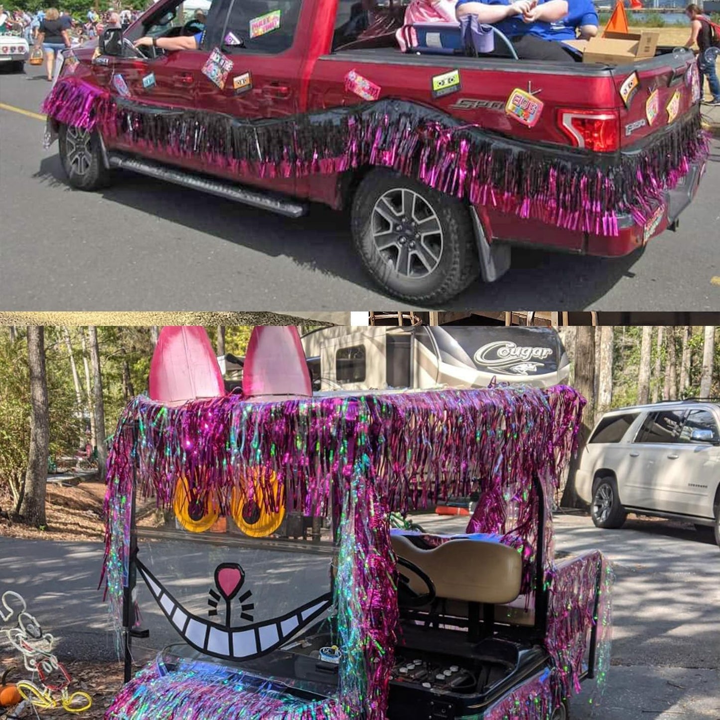 Thick 10 feet by 15 inches Fuchsia Foil Fringe Garland - Pack of 3 | Shiny Metallic Tassle Banner for Car Parade Floats, Wedding, Birthday | Wall Hanging Fringe Garland Banner (Fuchsia)