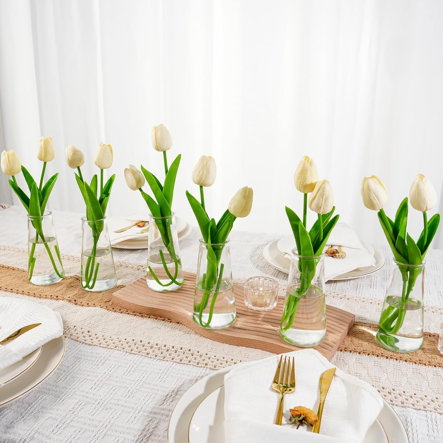 Glass Bud Vases for Centerpieces, Small Flower Vase in Bulk Set of 20, Modern Clear Mini VaseS for Rose Tulip, Wedding Party Dining Table Decor