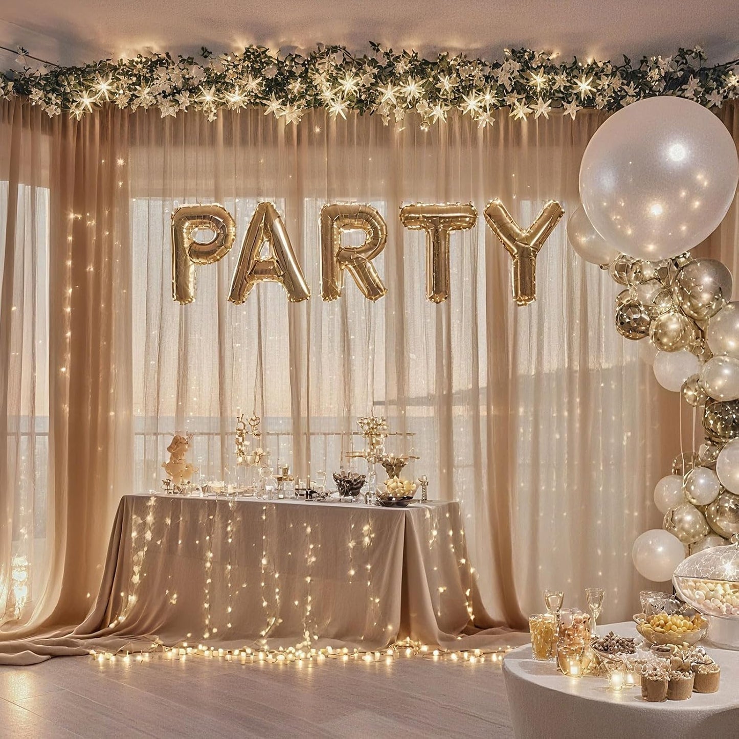 10×8ft Tulle Backdrop Curtains with Lights String - 300LED Fairy Lights Sheer Curtain Backdrop for Weddings Baby Shower and Birthday Party Decorations(4 Panels 5×8ft)