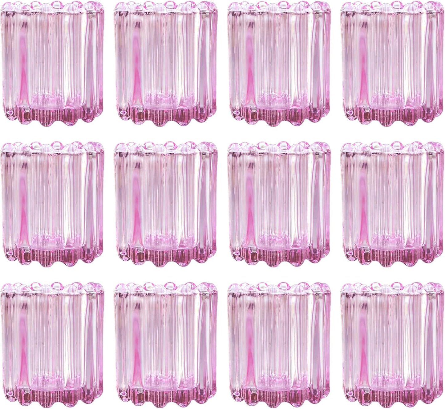 GOLDEAL 12Pcs Pink Glass Votive Candle Holders Tealight Holders Decorative, Tea Candle Holders Bulk,Candlestick for Wedding, Party,Dinner, Home Table Decor.