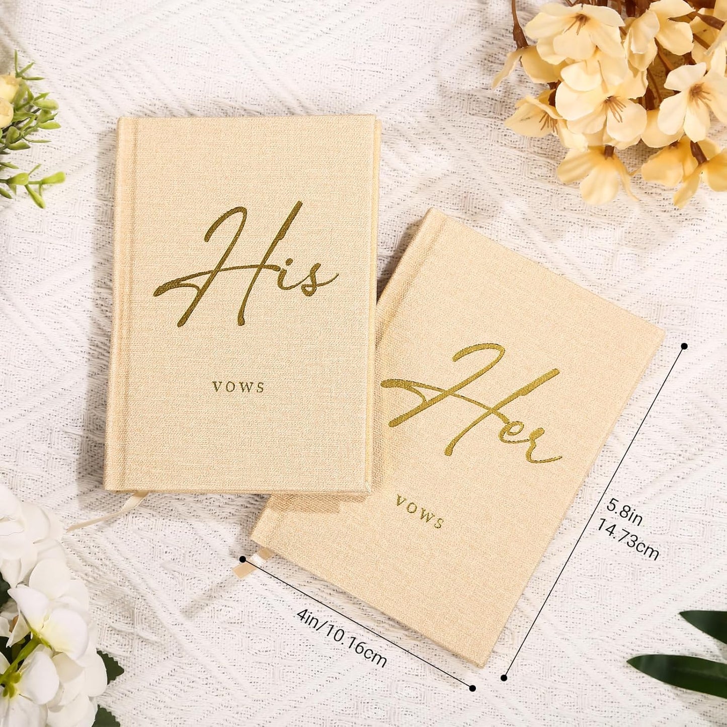 Wedding Vow Books His and Hers - 2 Pack Personalized His & Hers Book - Linen Hardcover Bride and Groom Notebook for Ceremony Vows - Bookmark & Lined Pages - Renewal & Wedding Must Haves