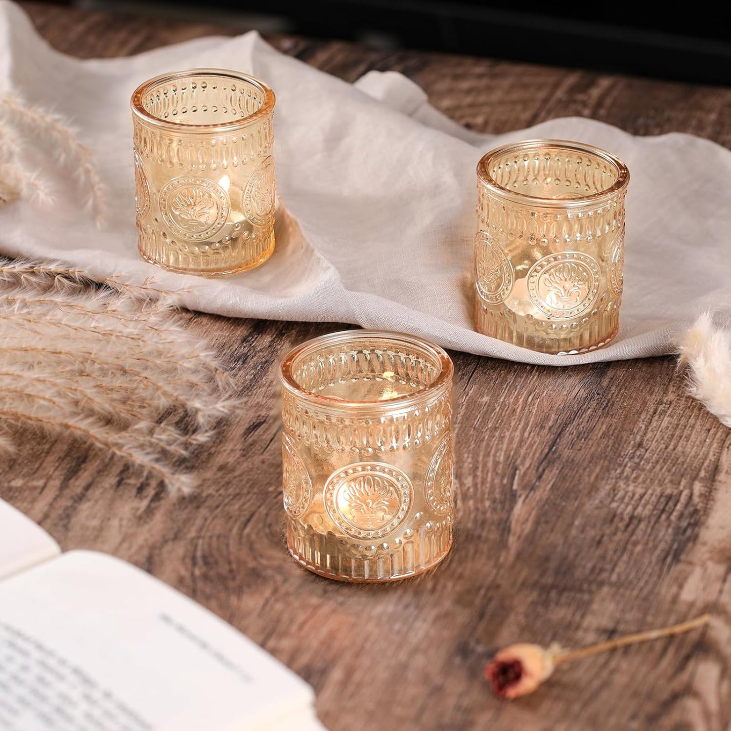 24 Pcs Gold Votive Candle Holders, Glass Tealight Candle Holders for Home Decor, Wedding Table Centerpiece, Birdal Shower, Party