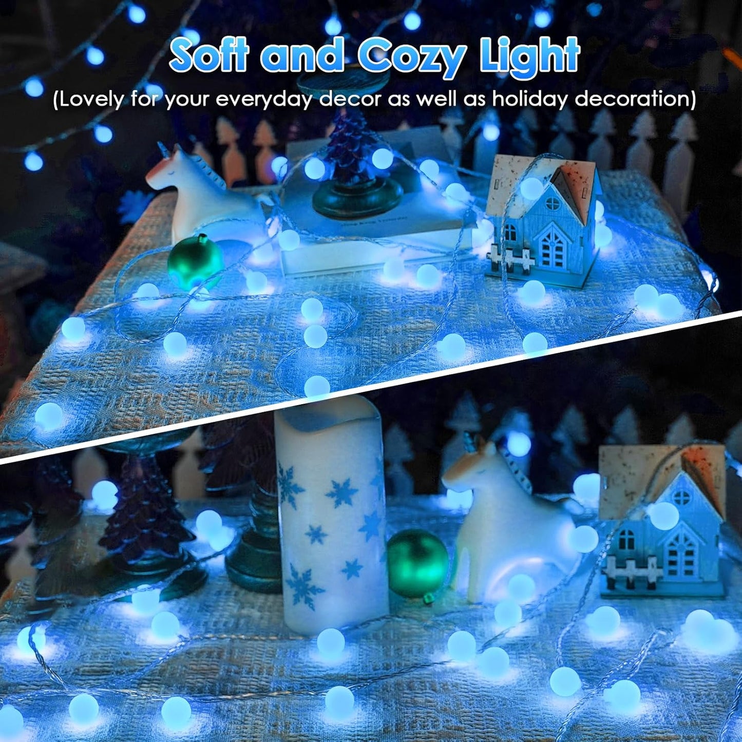 100LED Blue Connectable String Lights Indoor Outdoor for Bedroom, 43ft Christmas Lights with Remote & Timer, Plug in 8 Modes Waterproof Globe Fairy Light for Christmas Decor Room Classroom Wedding