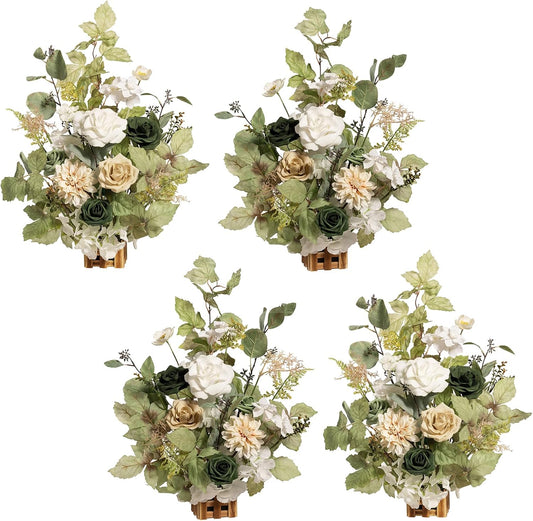 Ling's Moment 17.5" Tall Standing Artificial Flowers Arrangements 4pcs Fall Wedding Aisle Runner Chair Decorations Emerald & Tawny Beige Centerpieces for Ceremony Reception Rose Floral Party Outdoor