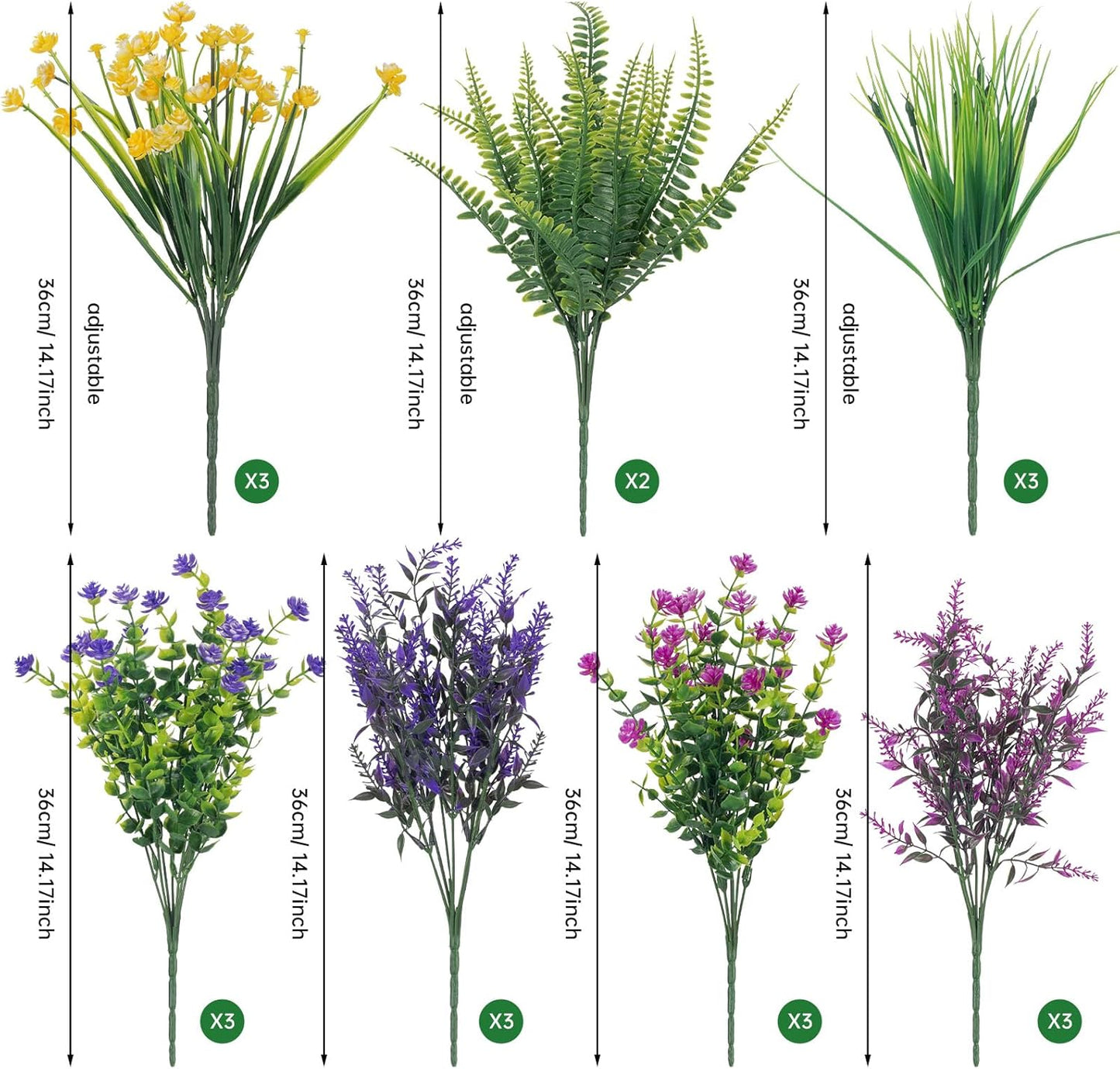 20 Bundles Artificial Flowers Outdoor No Fade UV Resistant Fake Plastic Flowers Faux Plants for Garden Patio Porch Window Box Home Wedding Farmhouse Hanging Décor