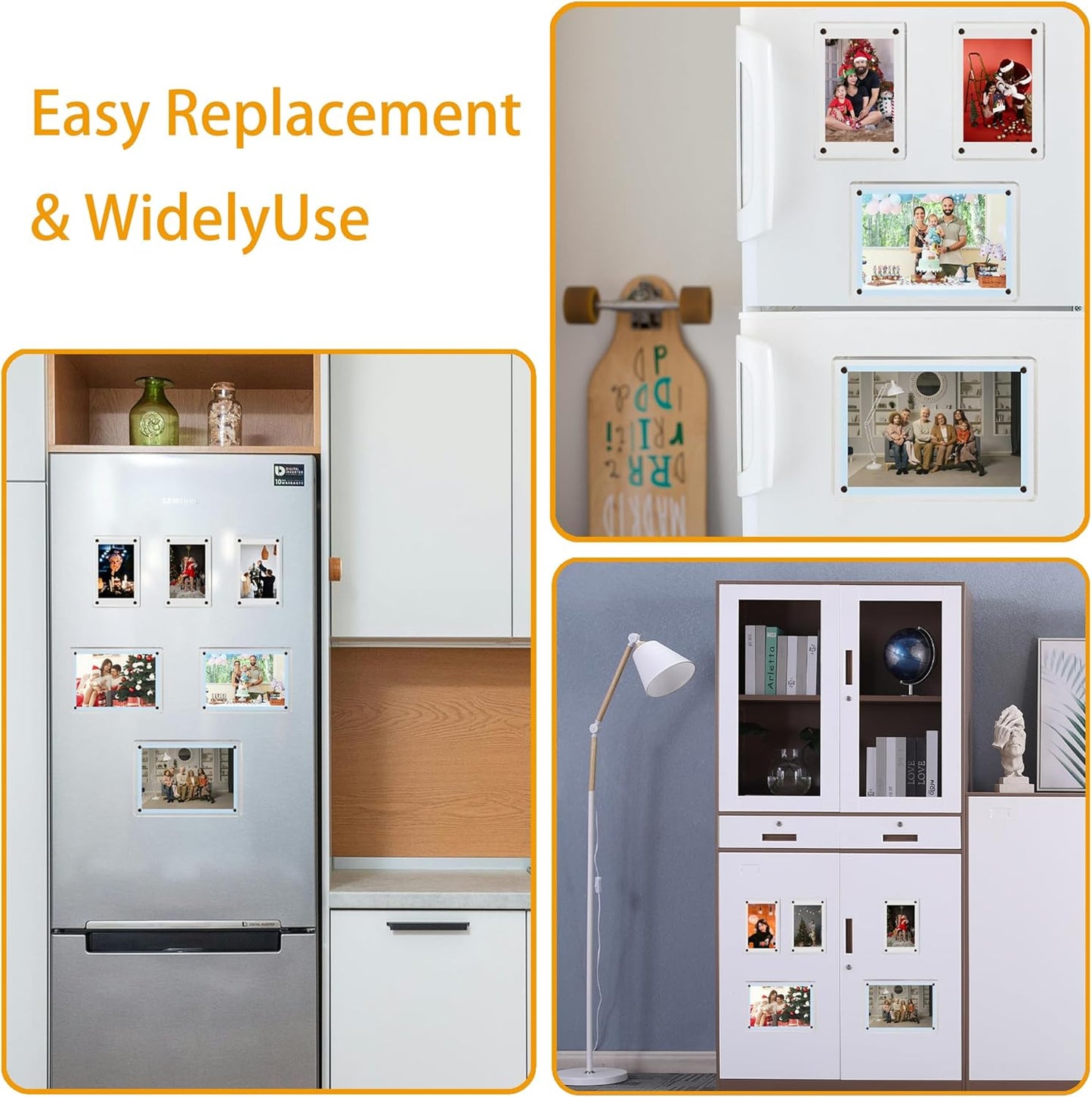 3 Pack acrylic fridge magnetic frame 5X7 Inch refrigerator photo magnet frames clear picture frames magnetic photos Display frame Double-Sided acrylic magnet frames(3pcs clear, 5x7 inch)