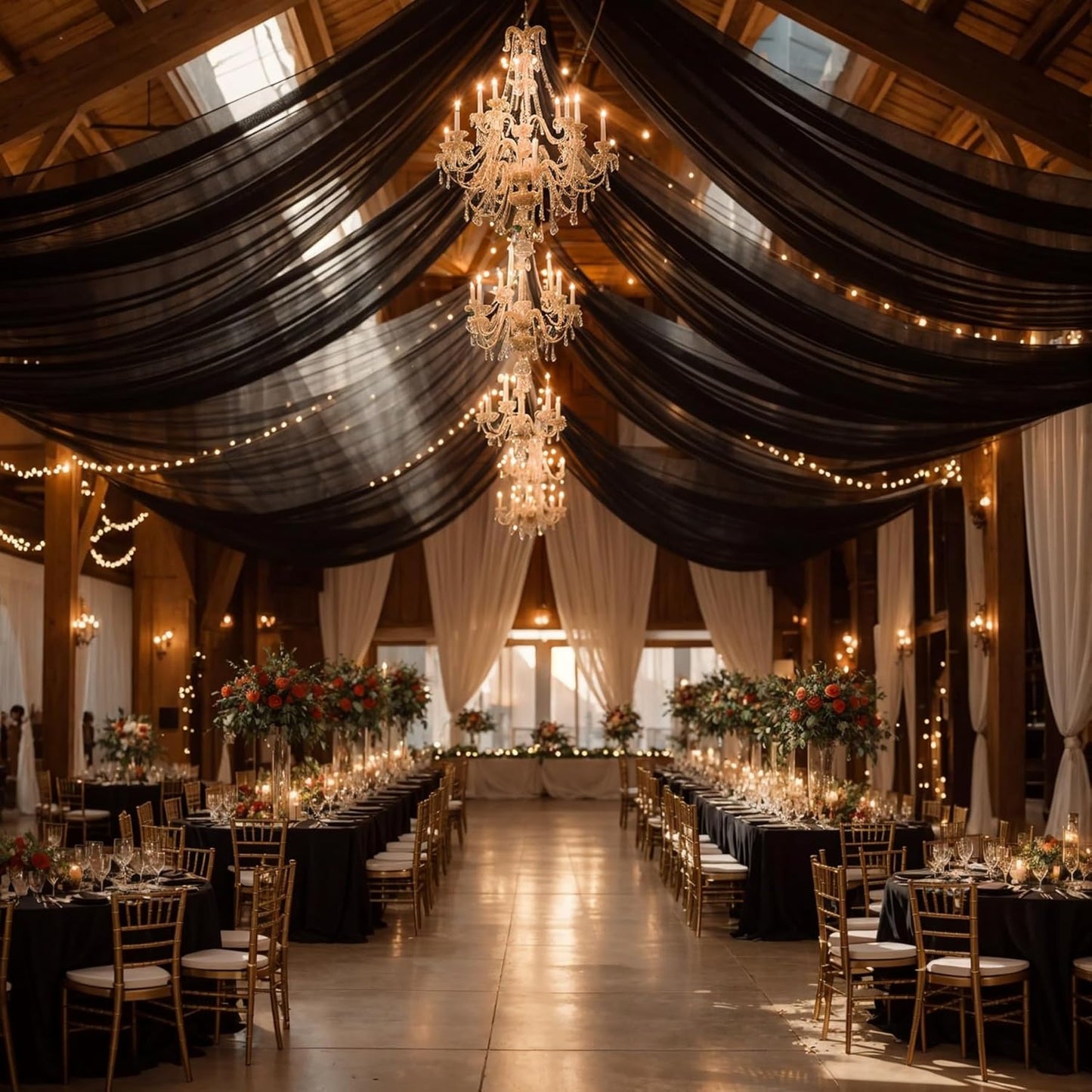 Wedding Arch Draping Fabric,1 Panel 18FT Black Sheer Chiffon Curtain Drapes 6 Yards for Wedding Ceremony Birthday Party Decoration