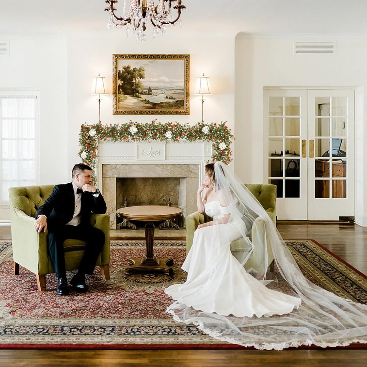 2 Pcs 5.8ft Artificial Baby Breath Flower Vines, Babys Breath Artificial Flowers Real Touch Faux Gypsophila Hanging Fake Baby's Breath Garlands for Wedding and Baby Shower Decor(Red-Orange