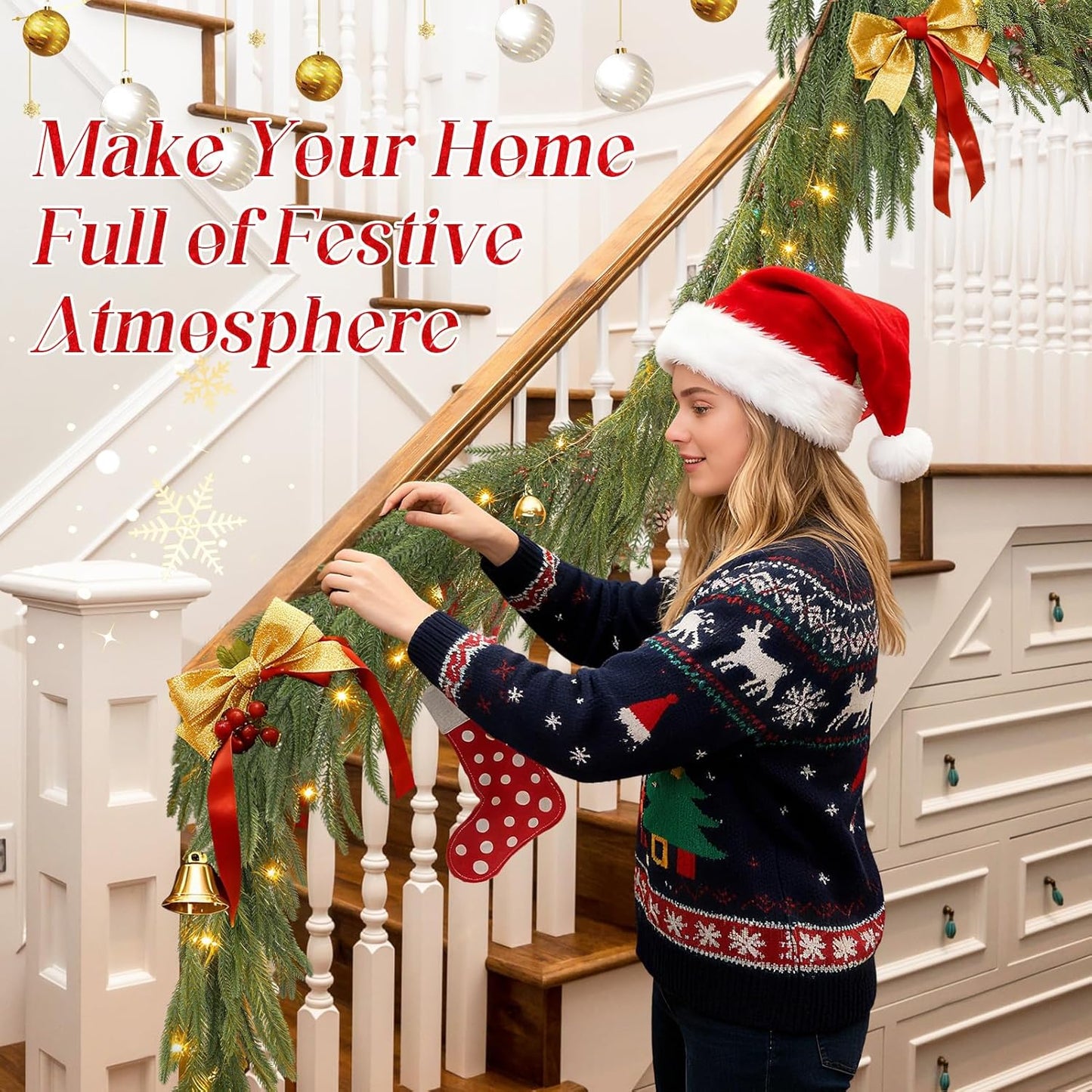 6ft Christmas Norfolk Pine Garland - Real Touch Artificial Greenery Cedar Garland for Xmas Fireplace Mantle Table Window Home Holiday Decoration