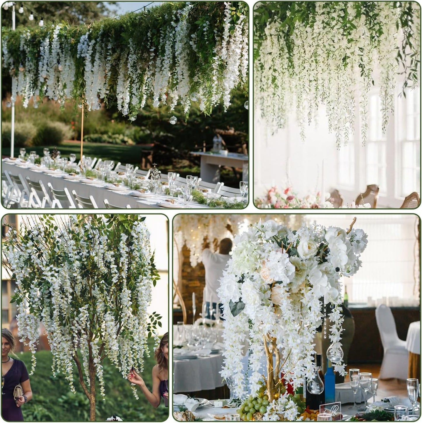 Wisteria Hanging Flowers,Fake Hanging Flowers,Wisteria artificiales Garland for Home Wedding Arch Floral Party Garden Ceremony Outdoor Decor,3.6 feet Long(150,White)