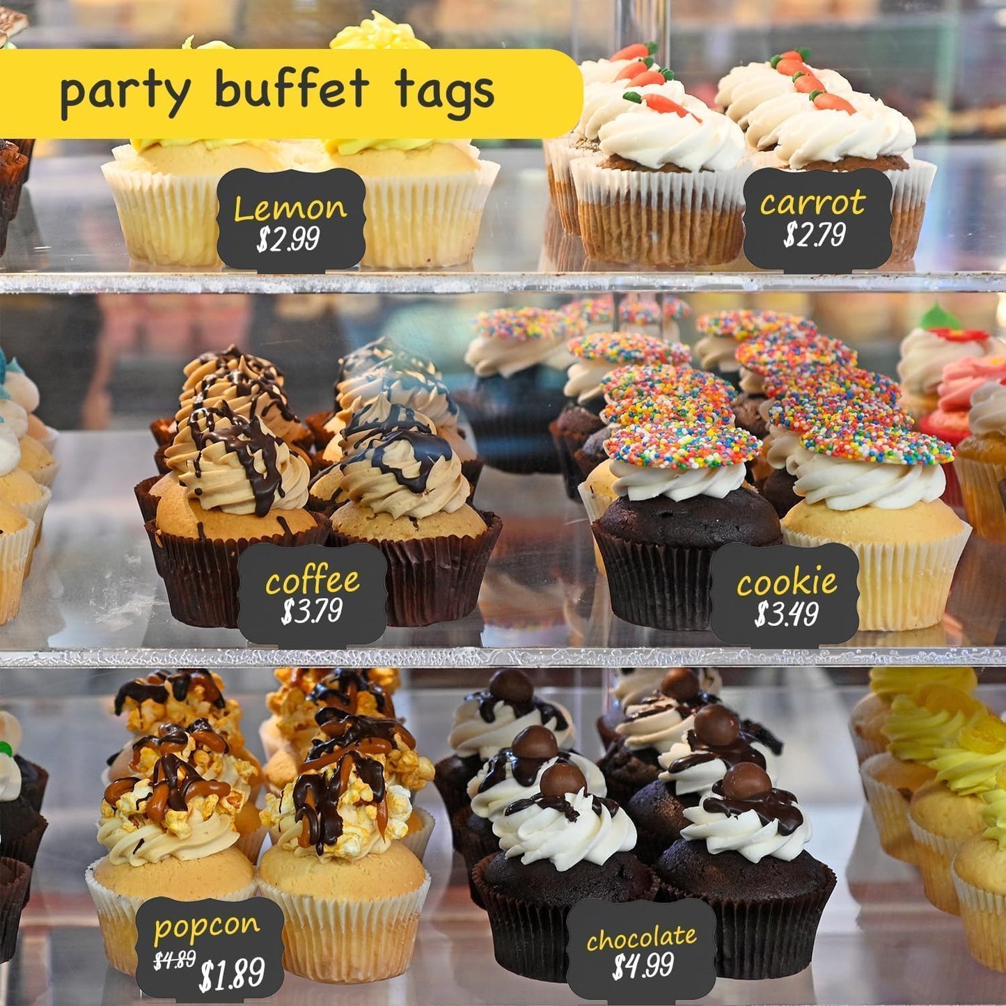 PigPotParty 12 Pcs Food Labels for Party Buffet w/Cleaning Spray, 4"x3" Mini Chalkboard Signs Include 2 Liquid Chalk Markers for Food Display - Food Tags- Table Palce Card (Waved Shape)