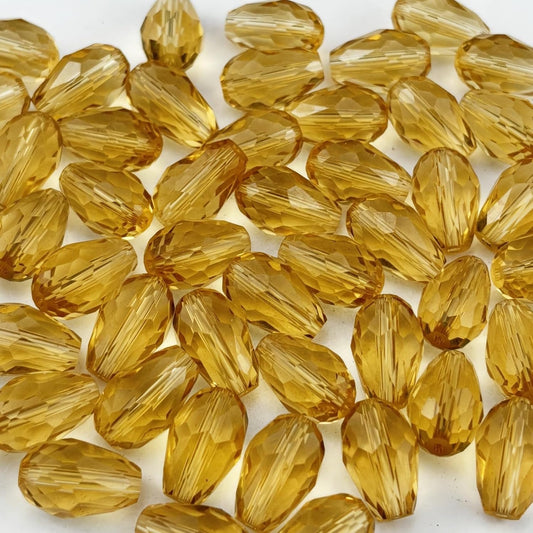 130pcs 6x8mm Teardrop Crystal Glass Beads for Jewelry Making, Faceted Vertical Hole Teardrop Glass Spacer Beads for Wind Chimes Bracelet Earring Necklace DIY Craft(Gold Champagne)