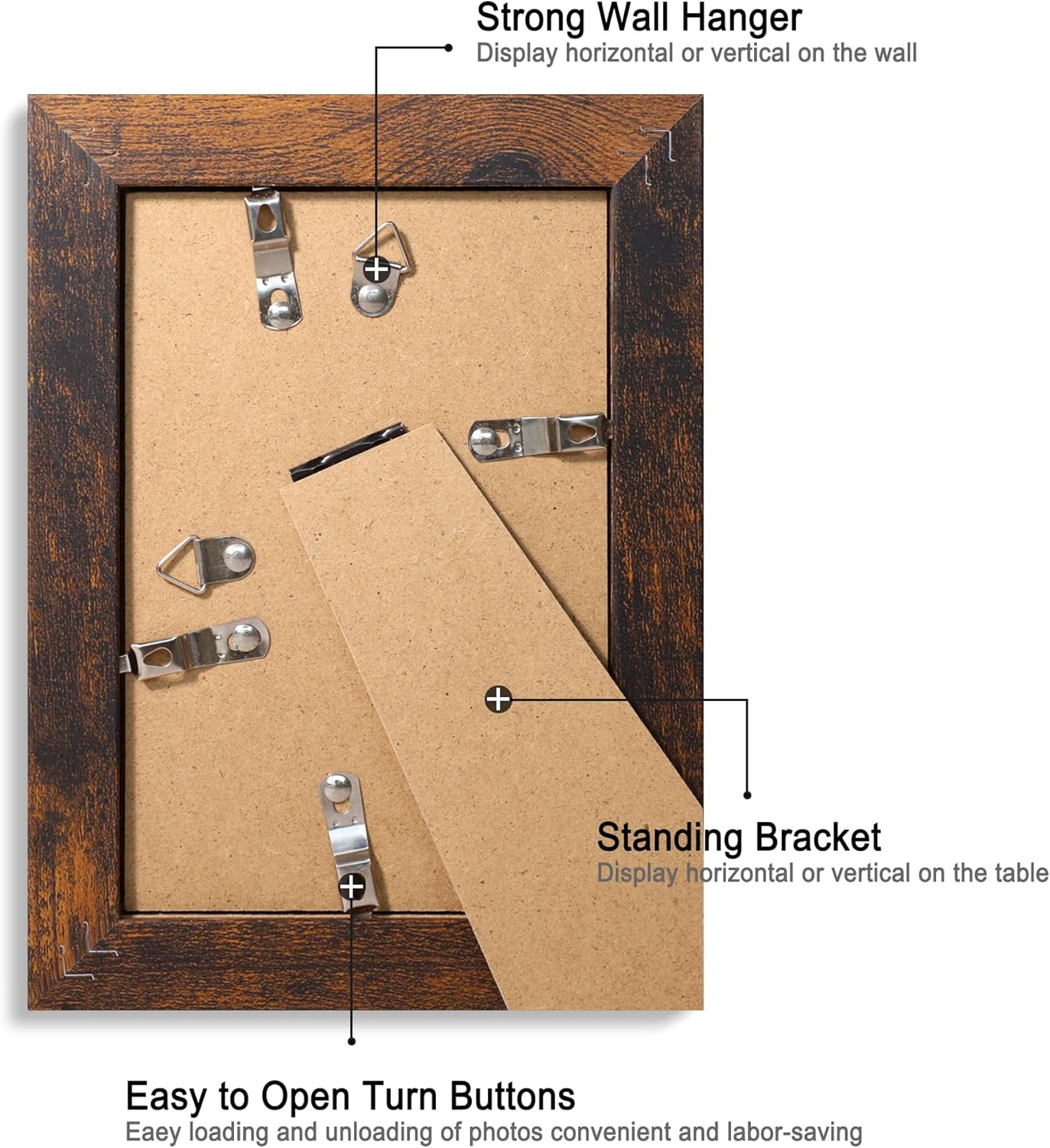 4x6 Picture Frame Set of 4, High Definition Glass 4 x 6 Frame, Wood Rustic Photo Frames for Horizontal or Vertical Display Tabletop and Wall Mounting