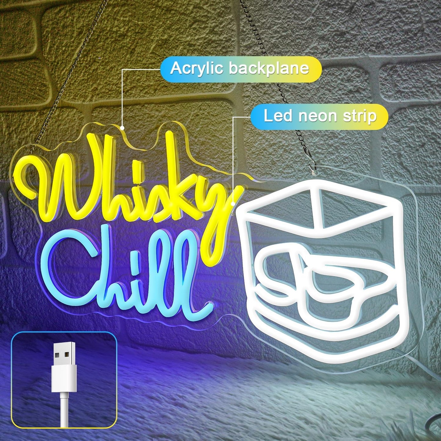 Whisky Chill Neon Sign,Neon Signs for Wall Decor,Whisky Bar Sign,LED Neon Light for Wall Decor,Dimmable Whisky Light Up Signs for Home Bar,Party,Neon Bar Sign for Man Cave