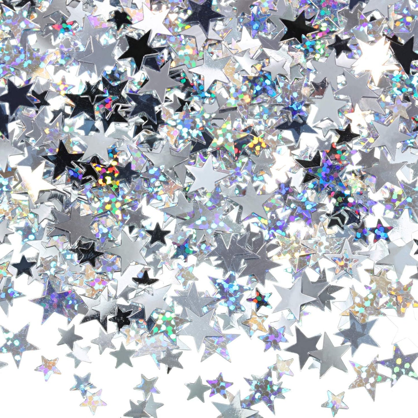 Hestya 60g Star Confetti Glitter Table Confetti Metallic Foil Stars for Party Wedding Festival Decorations(Silver Set,10mm and 6mm)