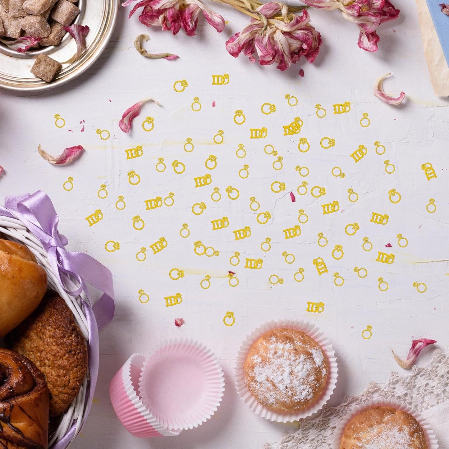 120 Pcs Wedding Confetti, Heart and Diamond Ring Shaped Confetti Decorations,I Do Engagement Party Table Scatter for Wedding or Engagement Decor.