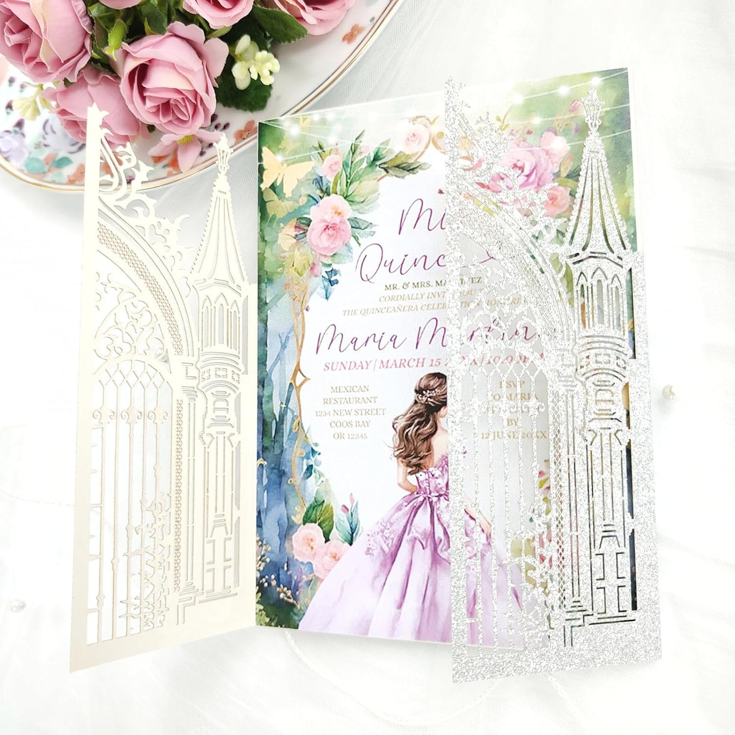 20PCS Laser Cut Wedding Invitations,Wedding Invitation Card Pocket,Quince Invites,Sweet 16 Invitations,Quinceanera Invitations,Laser Cut Invitations For All Occasions