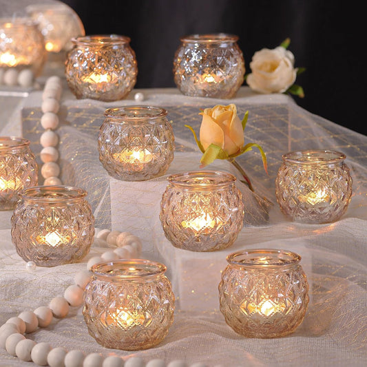 DARJEN 12Pcs Gold Glass Candle Holders - Round Tea Light Holders for Table Centerpiece, Wedding Shower, Party, Home Decor