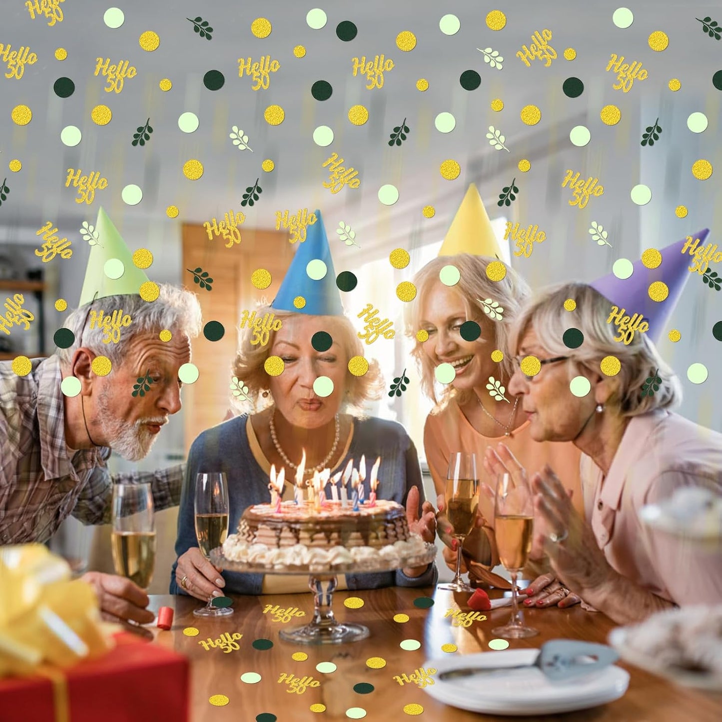 300PC Gold Glitter and Sage Green Happy 50th Birthday Decorations for Men/Women Greenery 50th Birthday Confetti for Table Fifty Party Decor Supplies