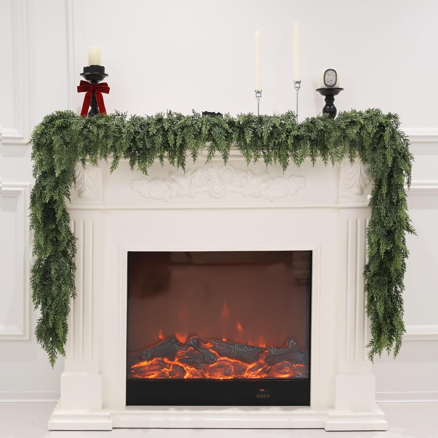 9FT 2PCS Artificial Cedar Garland for Christmas Decoration - Realistic Winter Greenery Garland for Mantel, Fireplace, Table, Door, Holiday Indoor Outdoor Decor