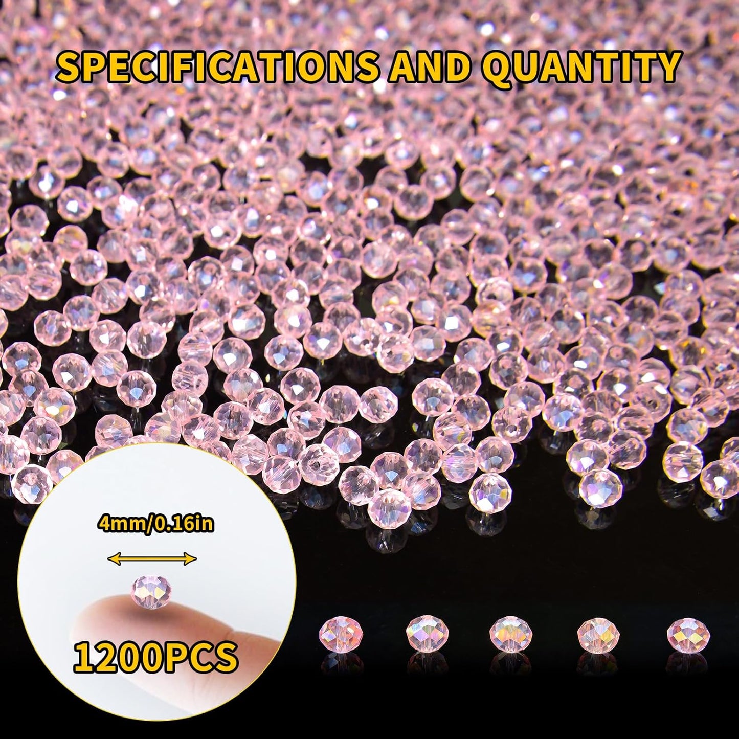 1200Pcs 4mm Crystal Glass Beads for Jewelry Making Beads for Bracelets Necklace Pendants Making Supplies(Pink)
