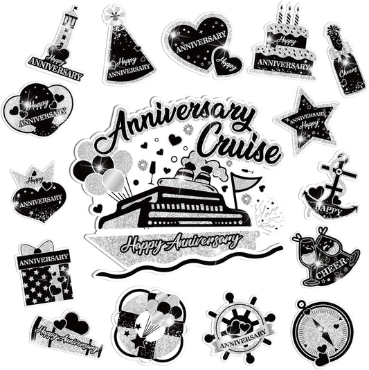 Happy Anniversary Cruise Door Magnets Decorations,Black Silver Happy Anniversary Cruise Ship Door Decor Magnetic for Married Men Women Wedding Party Refrigerator Fridge Car Kitchen Garage Personalized