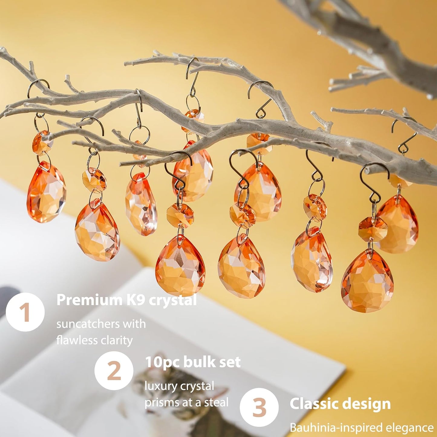 H&D HYALINE & DORA 3Inch Crystal Suncatcher Bauhinia Prisms Pendants 10Pcs Chandelier Crystals Replacement Hanging Sun Catcher Beads for DIY Arts Crafts Decor (Water Red)