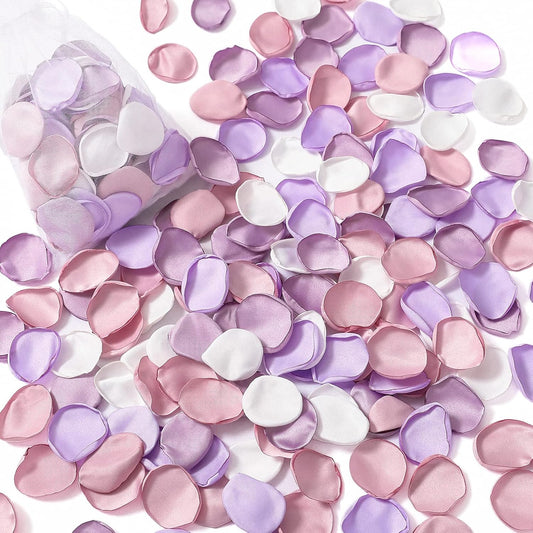 Serwalin 300Pcs Silk Rose Petals Artificial Flower for Weddings Proposal - Purple Pink for Romantic Night, Flower Girl, Bridal Shower Table Decor (4 Color Mixes)