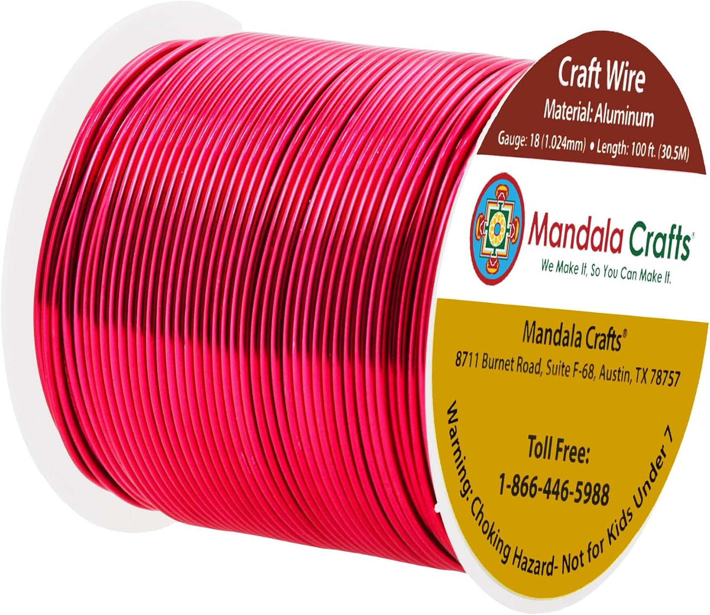 Mandala Crafts 18 Gauge Anodized Aluminum Craft Wire for Jewelry Making - 100 FT Colored Flexible Raspberry Wire - Bendable for Bonsai Armature Crafting Sculpting