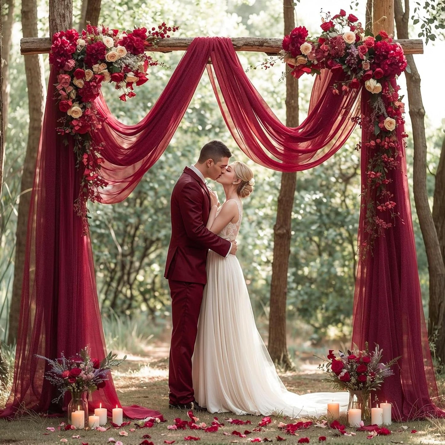 Wedding Arch Draping Fabric, 1 Panel Burgundy Sheer Backdrop Curtain Tulle Fabric Drapery for Arbor Wedding Archway Ceremony Party Ceiling Decor Backdrop