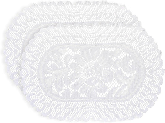 2PCS Oval Lace Placemats for Dining Table, White Lace Placemats Doilies, Embroidered Table Mats Farmhouse Cup Mat Vase Mat, 12x17 Inch