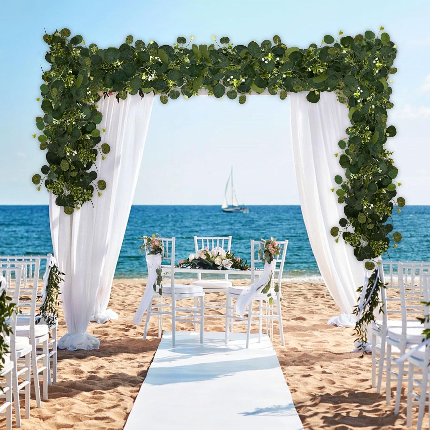 Eucalyptus Garland, 2 Packs 6FTGreen Flower Garland Decor, Artificial Faux Eucalyptus Leaves Greenery Vines for Table Runner Wedding Bedroom Mantle Centerpieces Backdrop Decorations