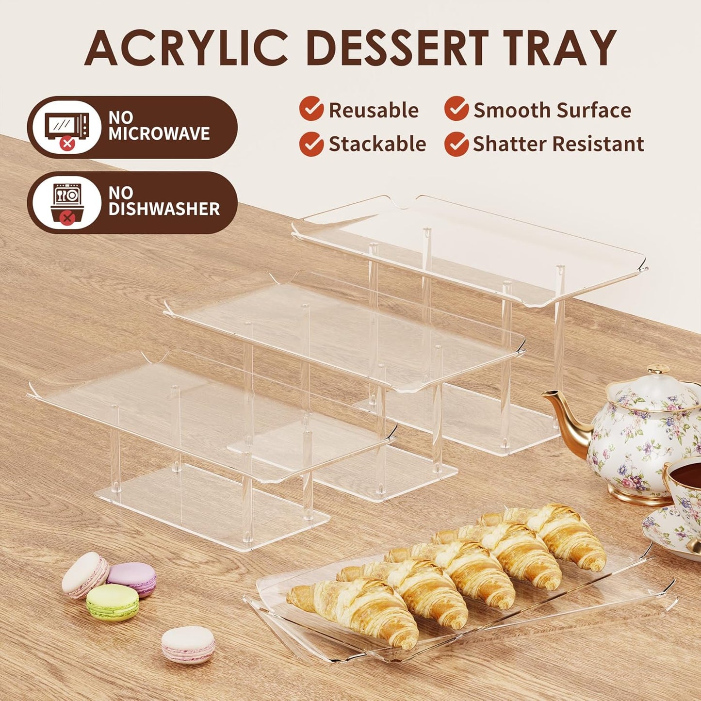 6 Pack Dessert Table Display Set, Clear Acrylic Dessert Display Stands with 3 Pack Dessert Tray Platters Buffet Risers for Pastry Food Fruit Candy Treat for Wedding Birthday Party