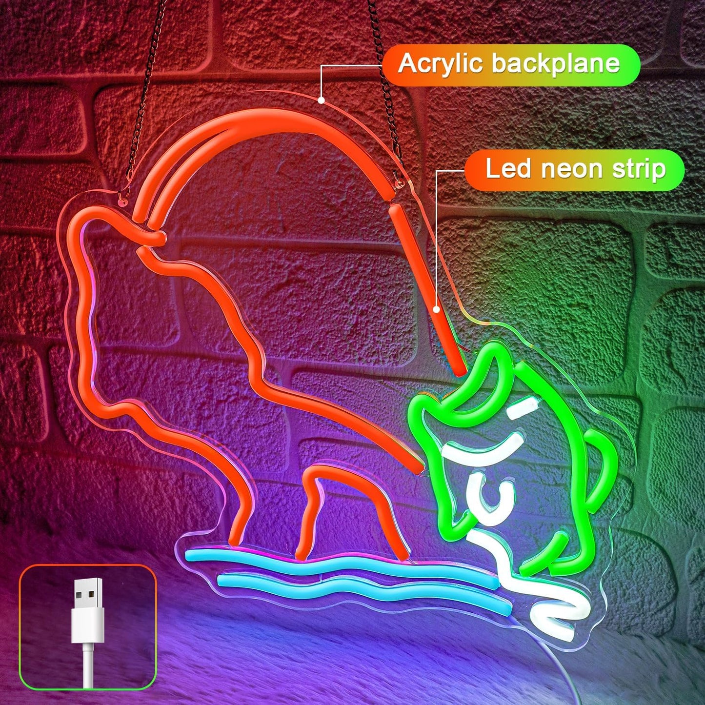 Fishing Neon Sign,Neon fish Sign,Neon Signs for Wall Decor,LED Light Up Man Cave Sign with Fish Rod Graphic,Cool Gifts for Fishermen,Bar,Cabin,Rustic Lake House,USB Powered Neon Light