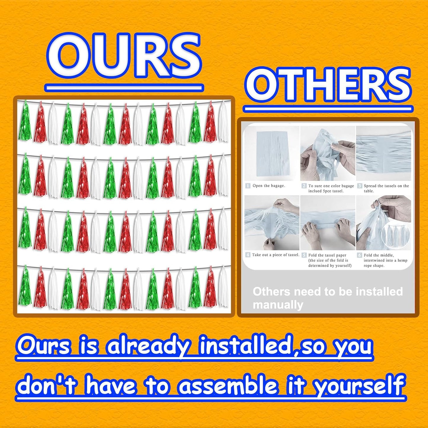 4P Red Green White Foil Fringe Metallic Tassel Streamers Banner Tassel Garland for Parade Floats, Graduation, Wedding, Birthday, Halloween, Christmas, Mexican Italian Birthday Party Decorations