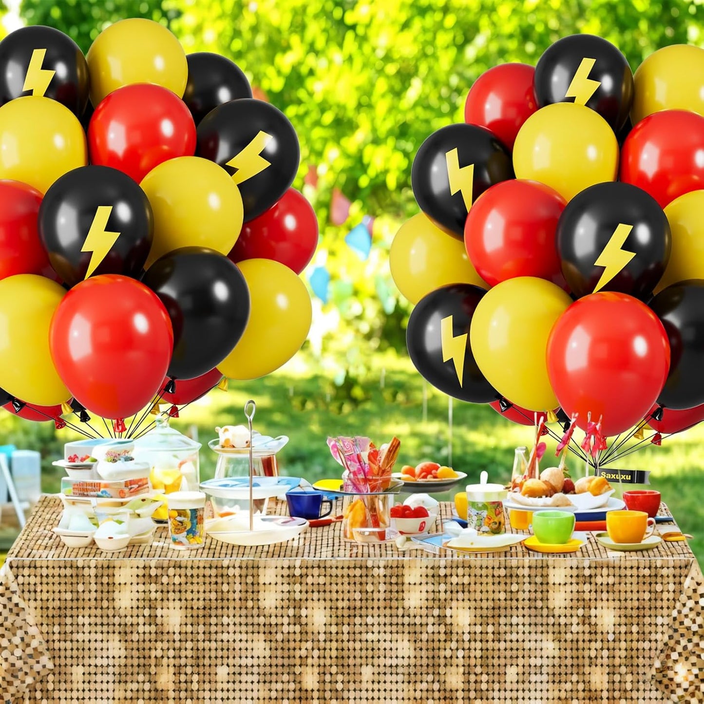 Red Yellow and Black Balloons, 12 Inch Lightning Print Balloons, Yellow Red Black Lightning Printed Latex Helium Balloon for Girls Boys Birthday Race Car Theme Party Decorations