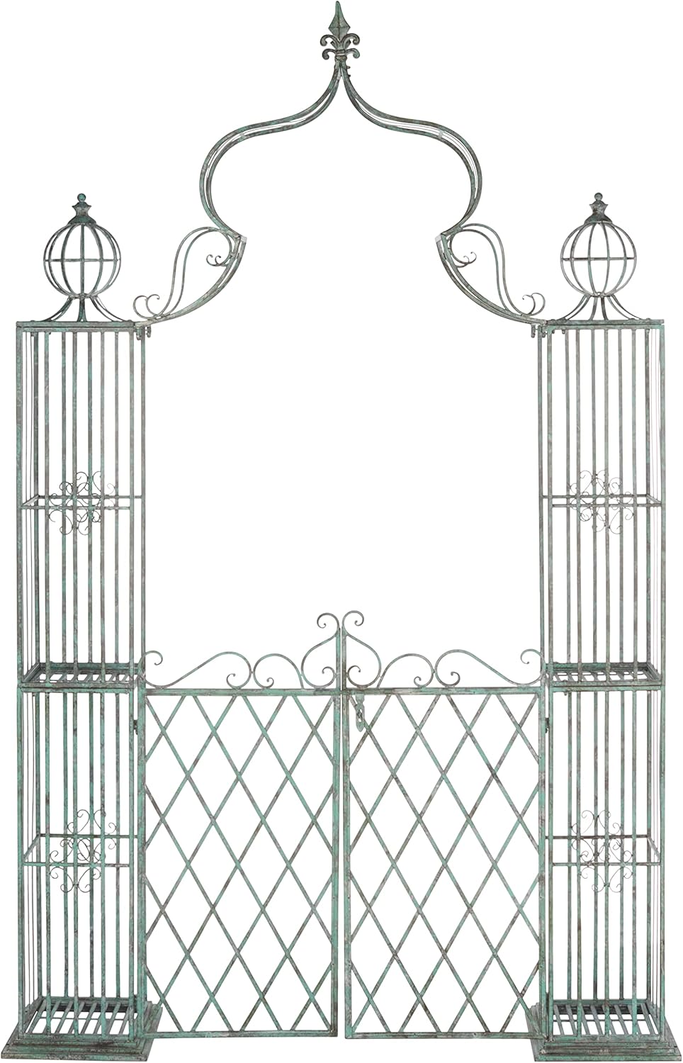 SAFAVIEH Outdoor Collection Beatrix Victorian Antique Dark Green Wrought Iron Trellis Garden Arch Arbor