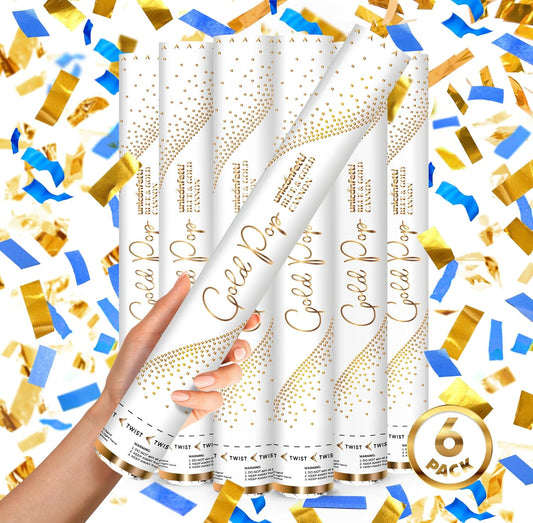 BLUE & GOLD Confetti Poppers - 16" BIODEGRADABLE BLUE & GOLD Confetti Cannon, Party Poppers, Compressed Air Popper, Loud Pop, Confetti Send Off, Wedding Supplies, Wedding Decorations