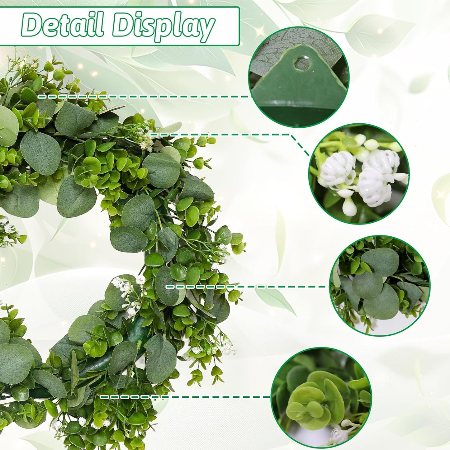 MAKHOT Artificial Porch Decor Greenery Wreath, Eucalyptus Leaf Wreath, Suitable for Indoor and Outdoor use on Home Decor and Farmhouse-Style Front Doors, Suitable for Spring, Summer, Fall, and Winter