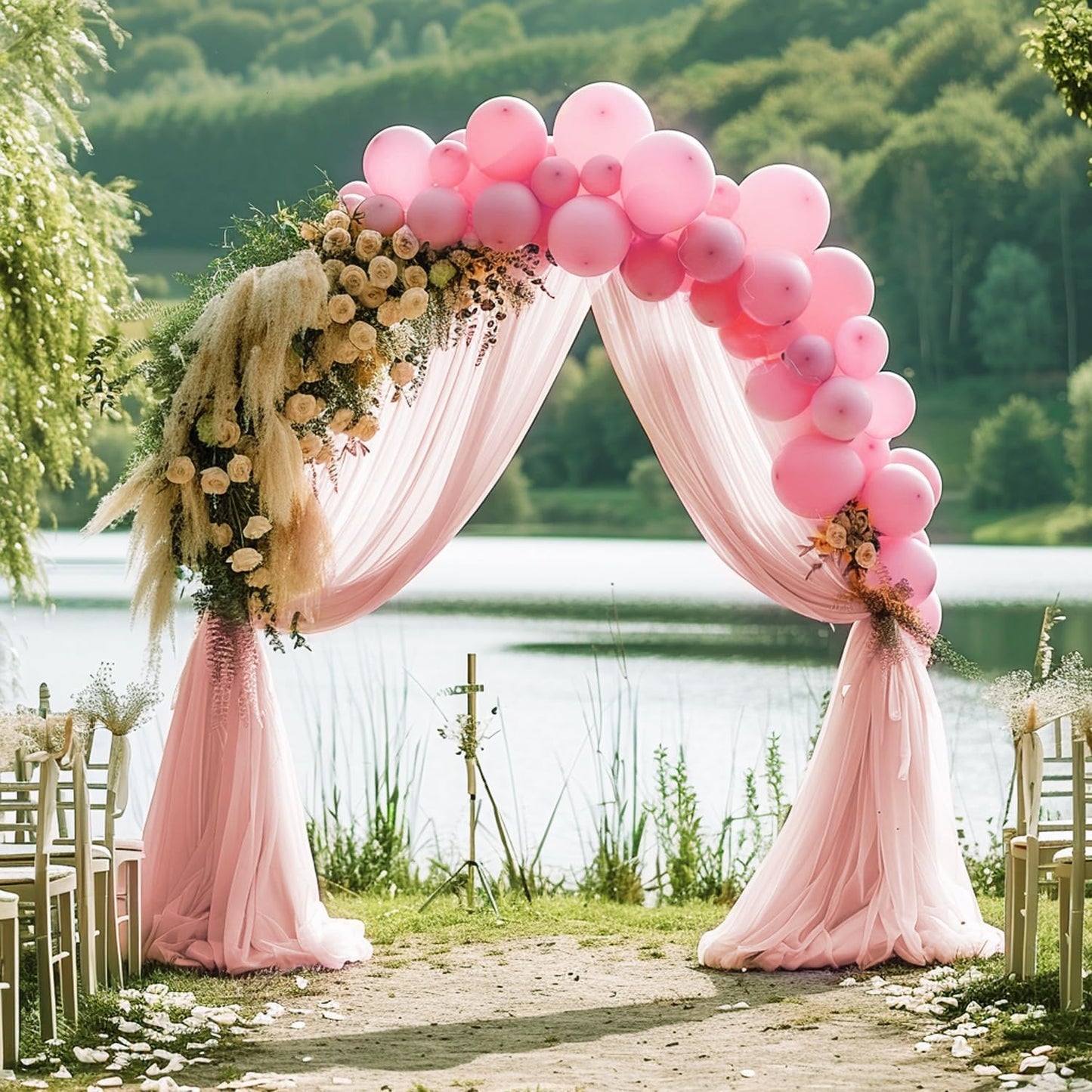 Wokceer Blush Wedding Arch Draping Fabric Backdrop 2 Panels 28.7" X 20FT Sheer Drapes Fabric for Wedding Arbor Ceremony Party